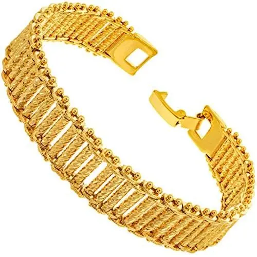 LIFETIME JEWELRY 13mm Riccio Bar Bracelet 24k Real Gold Plated for Women and Men