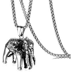 Fusamk Punk Titanium Steel Animal Elephant Pendant Necklace,24'' Box Chain