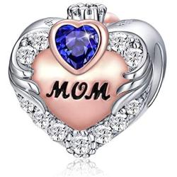 FOREVER QUEEN Love Heart Mom January Birthstone Charm for Bracelet 925 Sterling Silver Mom Charms Bead for Bracelet, Best Birthday Gift for Mom with Jewelry Box