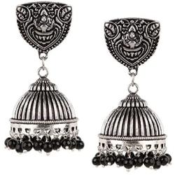 Efulgenz Indian Vintage Retro Ethnic Gypsy Oxidized Silver Tone Boho Jhumka Jhumki Dangle Earrings with Stud for Girls and Women Love Gift