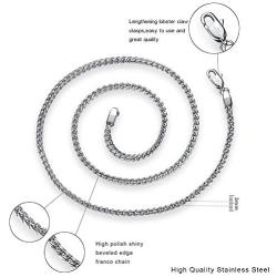 Reve Jewelry 3mm Stainless Steel Franco Chain Necklace for Men and Women, 20-30 Inches