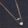 ZHQI Cross Pearl Choker Necklace 18K Rose Gold Plated Stainless Steel Simple Tiny Layered Chain Pendant