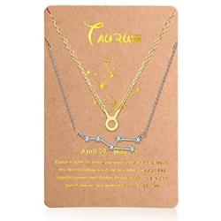 Hicarer 2 Pieces Zodiac Necklace Pendant 12 Astrology Necklace Gold Silver Astrology Horoscope Sign Chain with Astrology Card for Women Girl