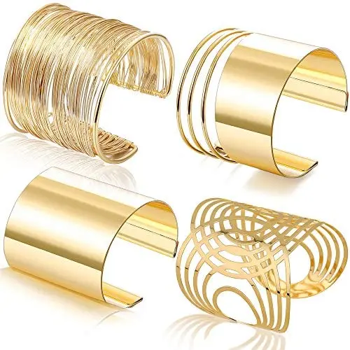 RIOSO 4 Pcs Cuff Bangle Bracelet for Women Open Wide Wire Bracelets Gold Wrist Cuff Wrap Bracelet RIOSO 4 Pcs Cuff Bangle Bracelet for Women Open Wide Wire Bracelets Gold Wrist Cuff Wrap Bracelet