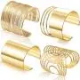 RIOSO 4 Pcs Cuff Bangle Bracelet for Women Open Wide Wire Bracelets Gold Wrist Cuff Wrap Bracelet RIOSO 4 Pcs Cuff Bangle Bracelet for Women Open Wide Wire Bracelets Gold Wrist Cuff Wrap Bracelet