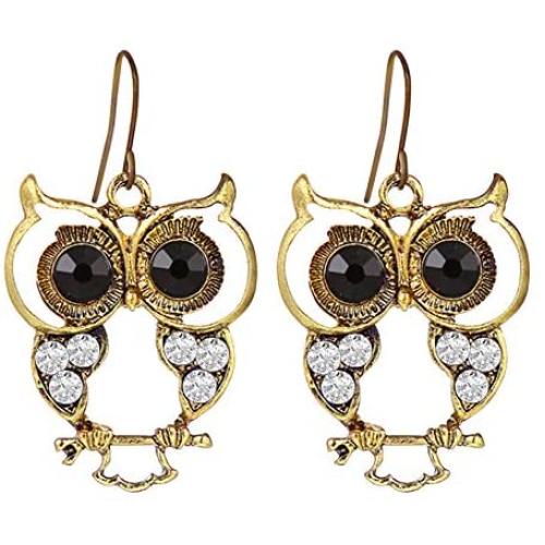 Owl Earrings for Women,Retro Copper Owl Zircon Dangle Earrings,Boho Cute Owl Bird Earrings For Girls,Gifts for Owl Animal Lovers