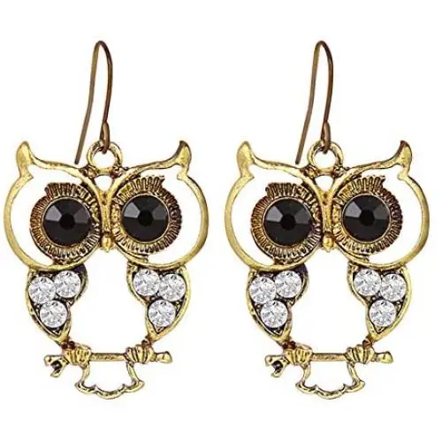 Owl Earrings for Women,Retro Copper Owl Zircon Dangle Earrings,Boho Cute Owl Bird Earrings For Girls,Gifts for Owl Animal Lovers