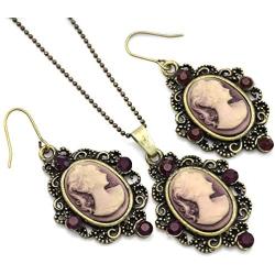Soulbreezecollection Cameo Necklace Fashion Jewelry Set Pendant Charm Dangle Drop Earrings Gift for Women