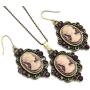 Soulbreezecollection Cameo Necklace Fashion Jewelry Set Pendant Charm Dangle Drop Earrings Gift for Women
