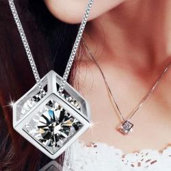Crystalline Azuria White Zirconia Crystals Cube Set Pendant Necklace 18'' Dangle Earrings 18 ct White Gold Plated