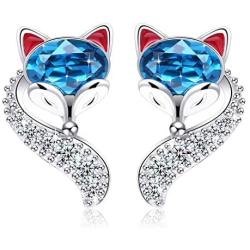 PLATO H S925 Sterling Silver Fox Animal Sets Crystals for Women Teen Girl