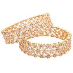 Ratnavali Jewels CZ Zirconia Gold Tone Marquise Diamond Elegant Bollywood Indian Bangles Kada Jewelry Women Wedding Bride