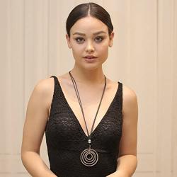 Necklaces for Women Long Statement Silver Pendant Necklace with Leather Rope