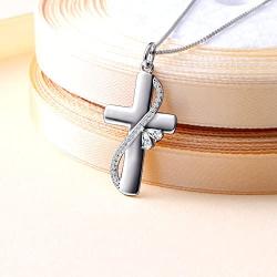 925 Sterling Silver Cubic Zirconia Faith Hope Love Cross Pendant Necklace for Women Teen Girls Christian Birthday Gift