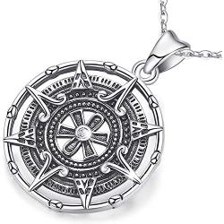 Compass Necklace For Women, Silver Pendant With Zirconia, Mayan Calendar Jewelry Charm