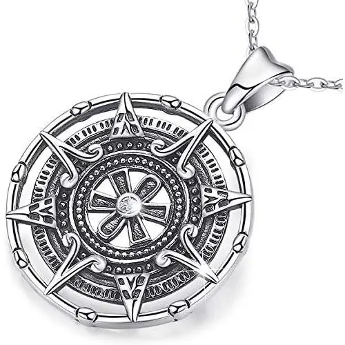 Compass Necklace For Women, Silver Pendant With Zirconia, Mayan Calendar Jewelry Charm Compass Necklace For Women, Silver Pendant With Zirconia, Mayan Calendar Jewelry Charm