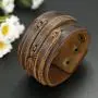 Thunaraz Handmade Genuine Leather Bracelet Adjustable Wide Brown Belt Cuff Bangle Punk Wristband