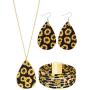 Hicarer 3 Pieces Sunflower Print Jewelry Set Sunflower Multi-Layer Bracelets Faux Leather Dangle Earrings Necklace for Women