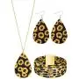 Hicarer 3 Pieces Sunflower Print Jewelry Set Sunflower Multi-Layer Bracelets Faux Leather Dangle Earrings Necklace for Women