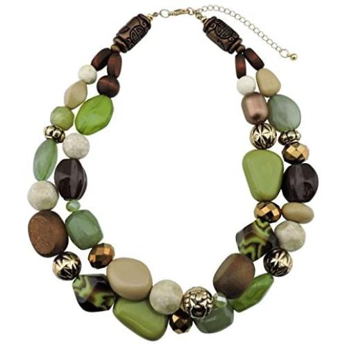 Bocar 2 Layer Statement Chunky Beaded Fashion Necklace for Women Gifts