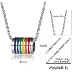 Gay Pride Cylinder Pendant Stainless Steel Rainbow Lesbian Pride Necklace Gay Pride Day