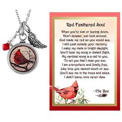 Lola Bella Gifts and Spirit Lala Cardinal Cremation Urn for Ashes Pendant Necklace with Red Feathered Soul Poem Card Gift Box Grief Memorial