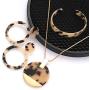 Leopard Earrings Necklace Bracelet for Women Acrylic Circle Hoop Dangle Earring Long Disc Pendant Necklace Open Cuff Bangle Resin Cheetah Jewelry Set for Ladies Girls