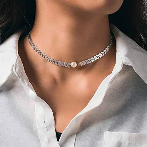 Ursumy Pearl Choker Necklace Arrow Fish Bone Necklace Chain Classic Chokers Necklaces Jewelry for Women and Girls (Silver) Ursumy Pearl Choker Necklace Arrow Fish Bone Necklace Chain Classic Chokers Necklaces Jewelry for Women and Girls (Silver)