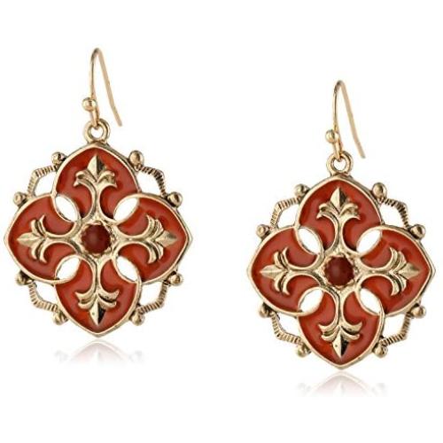 1928 Jewelry ''Domenica'' Gold-Tone Red Persimmon Enamel Drop Earrings