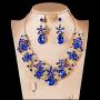 Gold Tone Flower Rhinestone Bridal Wedding Jewelry Set Bib Collar Necklace and Dangle Earrings
