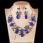 Gold Tone Flower Rhinestone Bridal Wedding Jewelry Set Bib Collar Necklace and Dangle Earrings