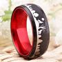 Cloud Dancer 8MM Width Red Black Tungsten Ring Matte Finish Beveled Edges Wedding Band Howling Wolf Wolves Landscape Scene Tungsten Ring -Free Customer Engraving