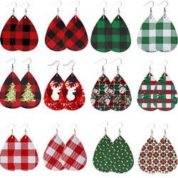 Christmas Faux Leather Earrings Xmas Tree Dangle Earrings Teardrop Drop Dangle Earrings for Woman Girls Christmas gift