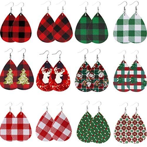 Christmas Faux Leather Earrings Xmas Tree Dangle Earrings Teardrop Drop Dangle Earrings for Woman Girls Christmas gift