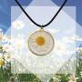 CENWA Daisy Flower Necklace Real Dried Flower Black Leather Necklace Handmade Pressed Flowers Jewelry Gift for Nature Lovers Mori Girl