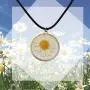 CENWA Daisy Flower Necklace Real Dried Flower Black Leather Necklace Handmade Pressed Flowers Jewelry Gift for Nature Lovers Mori Girl