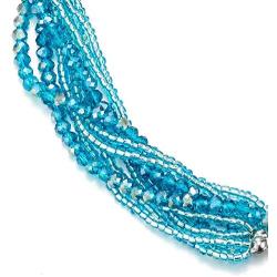 COOLSTEELANDBEYOND Teal Blue Statement Necklace Multi-Layer Beads Crystal Braided Chain Choker Collar Magnetic Clasp