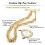Hanpabum Gold Plated Chunky Rope Chain Necklace and Large Hollow Casting Bamboo Hoop Earrings Set for Men Women Costume Jewelry Punk Hip Hop Rapper Style