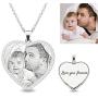 AILIN 925 Sterling Silver Photo Engraved Heart Shape Shimmer Necklace Custom Picture Image Text Engraved