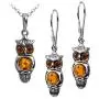 Sterling Silver Amber Owl Earrings Pendant Set Necklace 18 Inches Sterling Silver Amber Owl Earrings Pendant Set Necklace 18 Inches