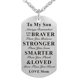 Always Remember You are Braver Than You Believe to My Kids Child Son Daughter Birthday Gift Jewelry Dog Tag Keychain Pendant Necklace from Dad Mom