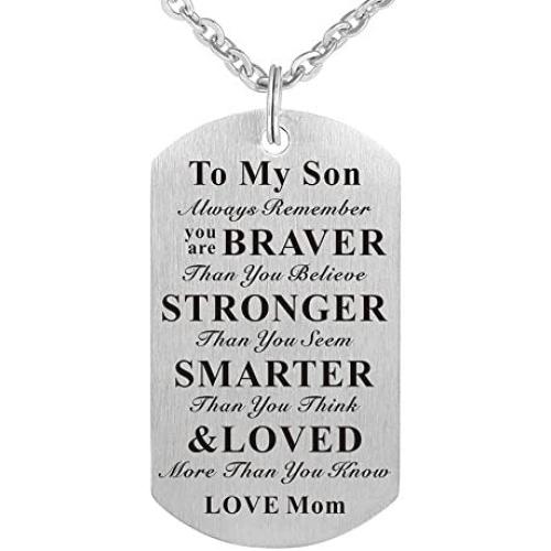 Always Remember You are Braver Than You Believe to My Kids Child Son Daughter Birthday Gift Jewelry Dog Tag Keychain Pendant Necklace from Dad Mom