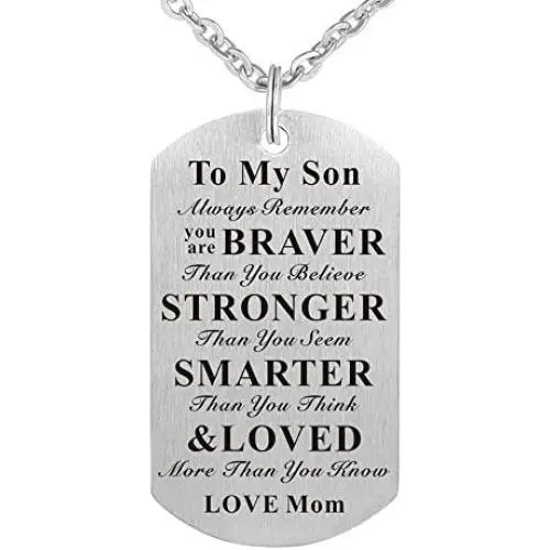 Always Remember You are Braver Than You Believe to My Kids Child Son Daughter Birthday Gift Jewelry Dog Tag Keychain Pendant Necklace from Dad Mom Always Remember You are Braver Than You Believe to My Kids Child Son Daughter Birthday Gift Jewelry Dog Tag Keychain Pendant Necklace from Dad Mom