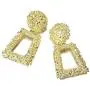 LEMA Metallic Hollow Out Rectangle Textured Design Drop Dangle Earrings LEMA Metallic Hollow Out Rectangle Textured Design Drop Dangle Earrings