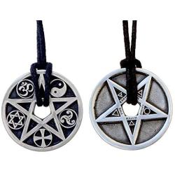 OhDeal4U 2 Sided Protection Elemental Disk Paganism Pentagram Star 5 Elements Disc Earth Air Spirit Water Fire and Coexist Religion Pewter Coin Pendant Medallion Amulet Charm