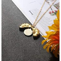 GIFTPRAMD You are My Sunshine Sunflower Necklace 2-Side Version Engraved My Only Sunshine for Daughter for Tenage Girls with Box