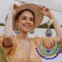 RechicGu Tribal Vintage Crescent Blue Stone Jhumki Jhumka Banjara Kuchi Belly Dance Gypsy Earrings
