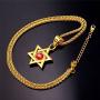 U7 Star of David Necklace Men Women Stainless Steel/18K Gold Plated Rope Chain Jewish Megan Star Pendant Israel Necklaces, Vintage Symbol/Ruby Stone/Cross Design, Length 22 Inch