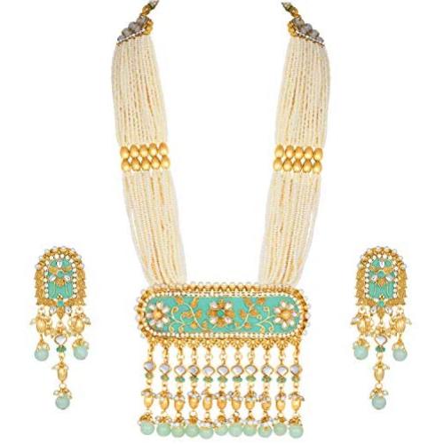 Aheli Faux Kundan Pearl Ethnic Wedding Pendant Choker Necklace Earrings Set Bollywood Party Traditional Fashion Statement Indian Jewelry for Women