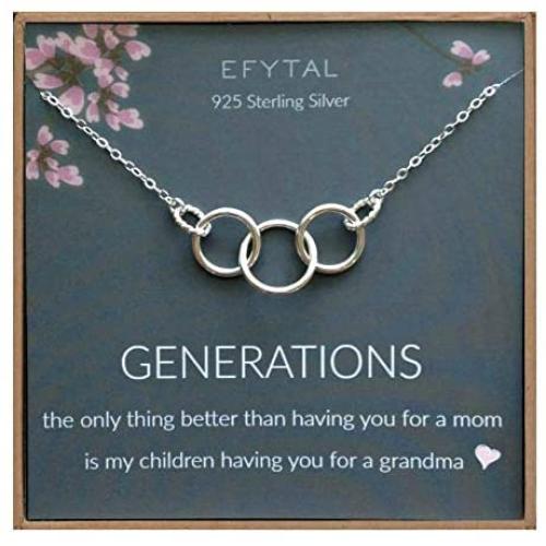 EFYTAL Generations Necklace for Grandma, Sterling Silver 3 Thick Infinity Circles, Mom & Children Mothers Day Jewelry Birthday Gift